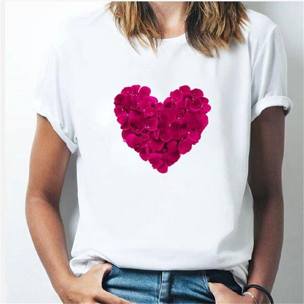 

сердце печатает женские футболки мода повседневная среза женская футболка 90-х годов леди молодая и элегантная девушка футболка женские топы, White