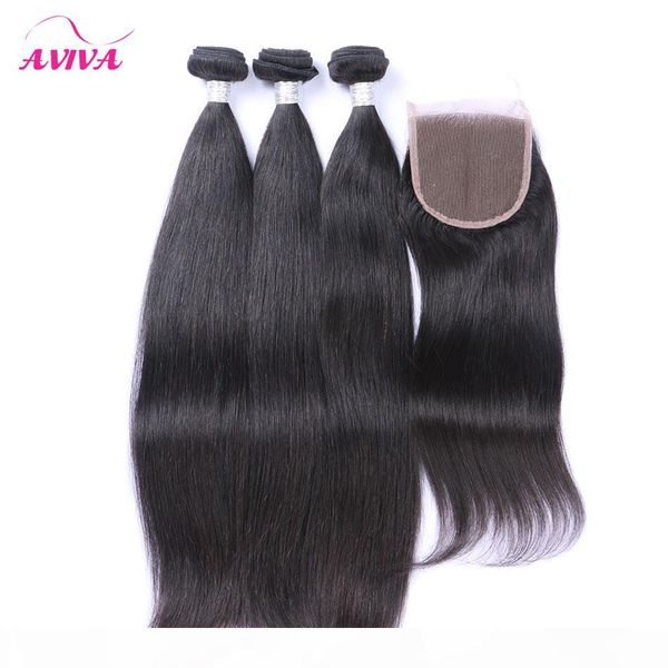 

peruvian straight virgin hair weaves with closure 4 bundles lot unprocessed peruvian silky straight virgin human hair with lace closures, Black