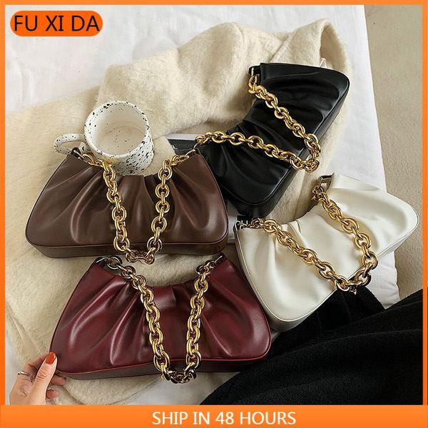 

shoulder bags golden chain design for women small baguette handbag pu leather hand ladies retro bag