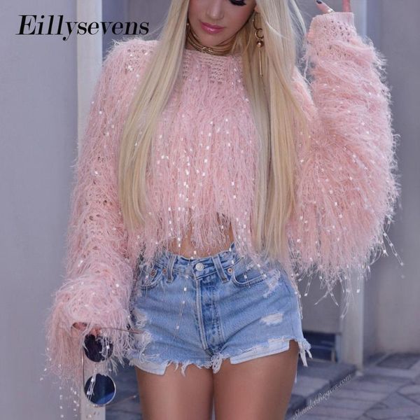 

neon fringe female crop oversized sweater knitted pullover lady fashion clothes women winter tassel jumper streetwear, White;black