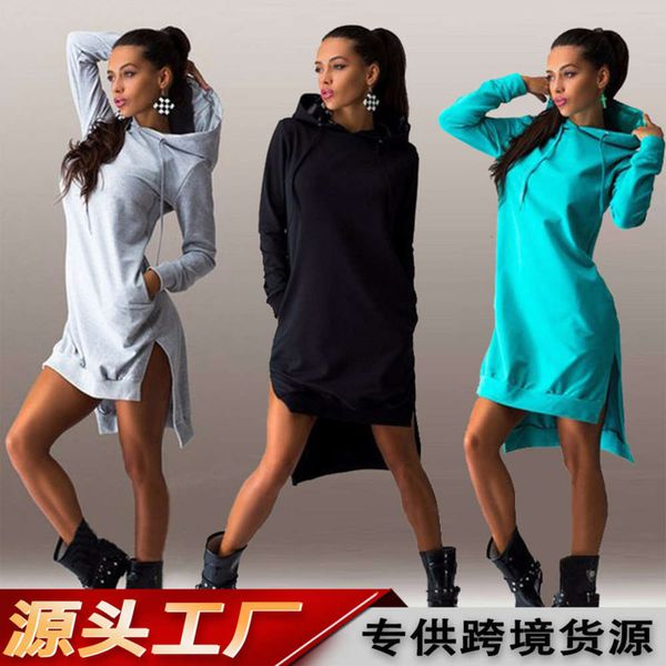 

fashion irregular hooded long sve 2020 drs, Black