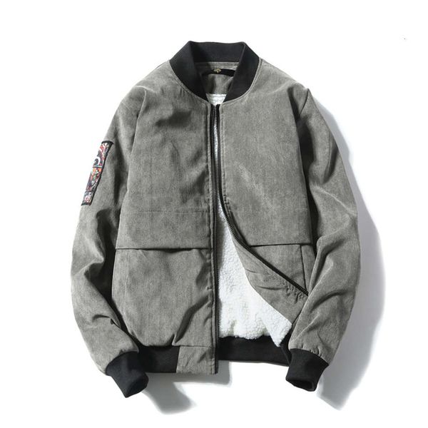 

large plush thickened corduroy collar men's solid printed jacket jk024, Black;brown