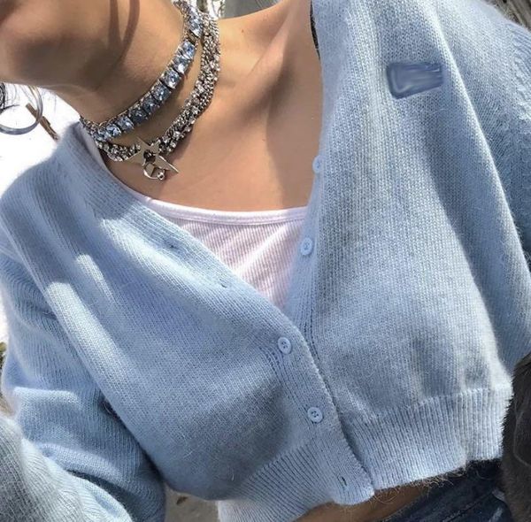 

liv sweater angora rabbit blue botton front cropped knitted cardigan crop sweater chest embroidery logo drop shipping, White;black