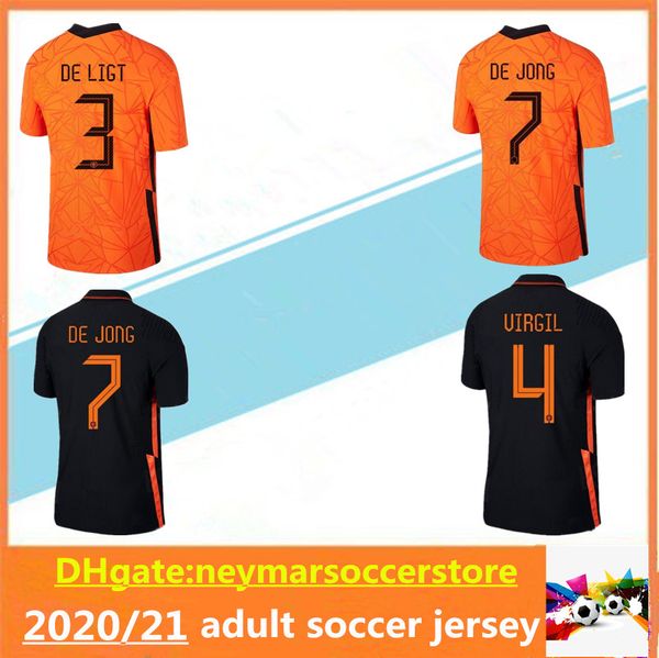 

2020 2021 netherlands soccer jerseys de jong wijnaldum virgil 20 21 holland strootman memphis maillot de football kit shirt, Black;yellow