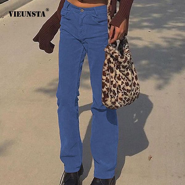 

women's pants & capris fashion buttoned mid waist straight-leg vintage women corduroy pocket sweatpant spring autumn solid casual pant, Black;white