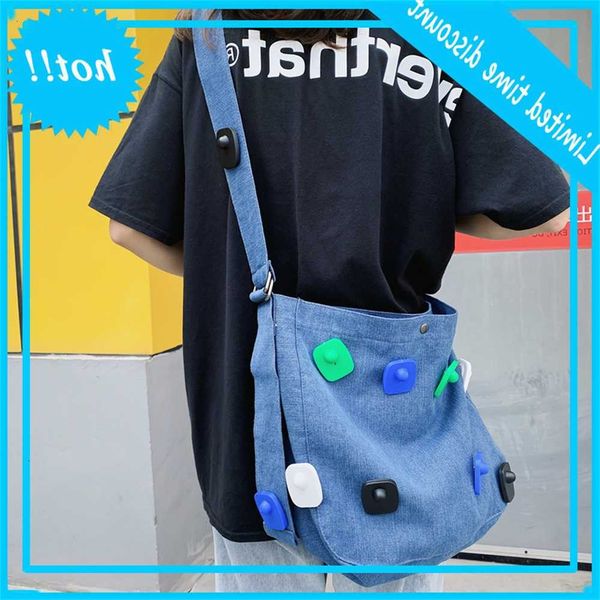 

canvas shoulder korean version funny anti theft buckle messenger lovers denim bag