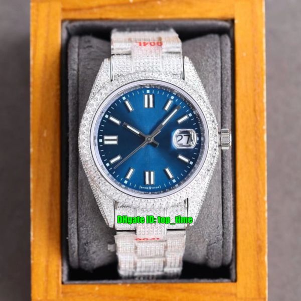 

8 styles luxury watches rrf 41mm datejust iced out full diamond eta2824 automatic mens watch blue dial 904l steel bracelet gents wristwatche, Slivery;brown