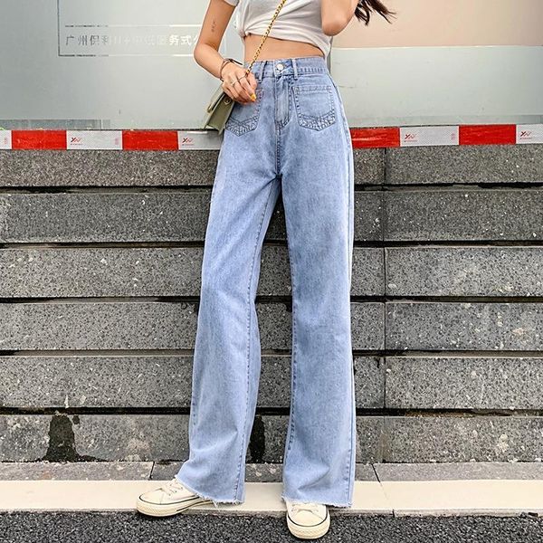 

high waist loose raw hem wide leg straight jeans for women xxs xs s  l xl, Blue