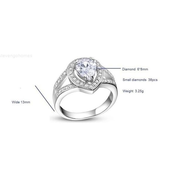 

925 yhamni original classic 100% water drop sterling silver ring with s925 stamp 2ct cz diamond wedding rings for women, Slivery;golden