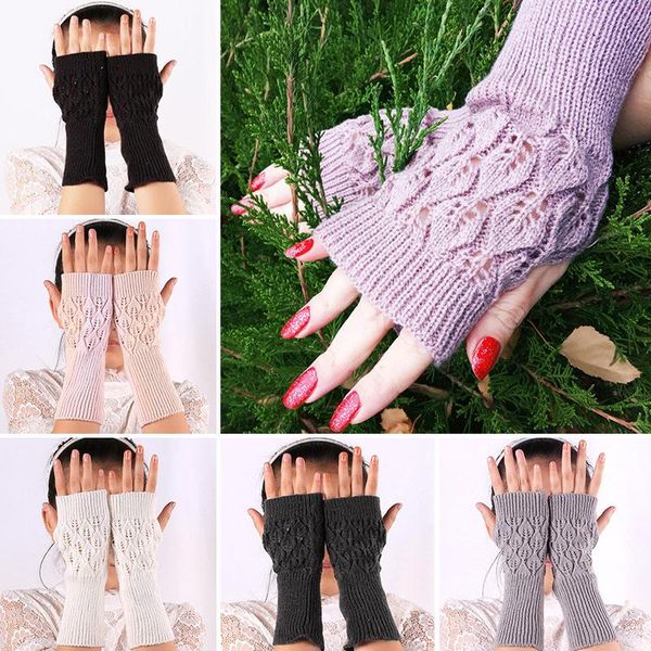 

five fingers gloves 6 colors winter warm fashion acrylic korean half finger arm leak long women ladies, Blue;gray