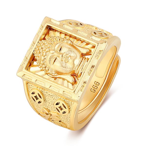 

men's gold color finger resizable buddha head carved ring buddhist jewelry, Golden;silver