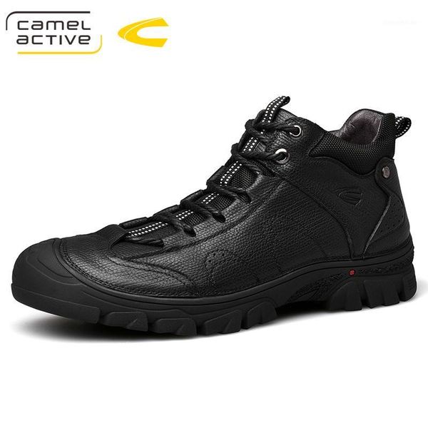 

boots camel active plus size 44 genuine leather men man shoes with fur male winter warm snow waterproof1, Black