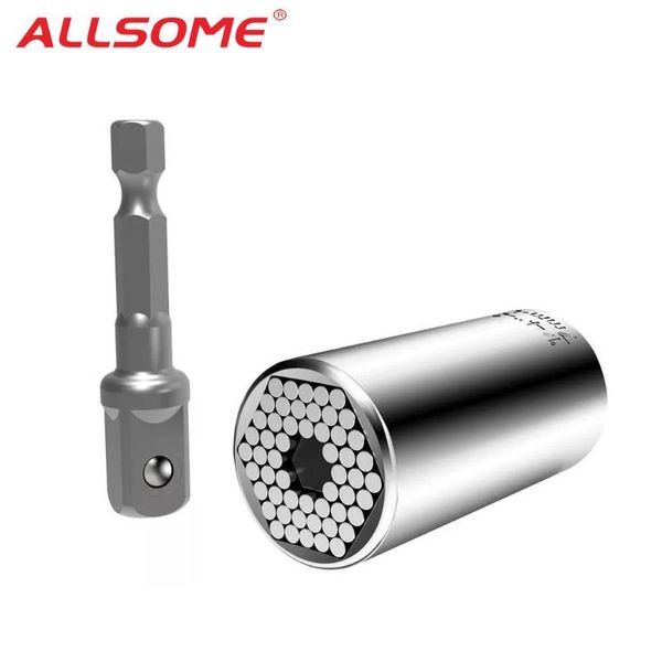

allsome universal torque socket wrench head set socket sleeve 7-19mm power drill ratchet bushing spanner repair tools ht2593+