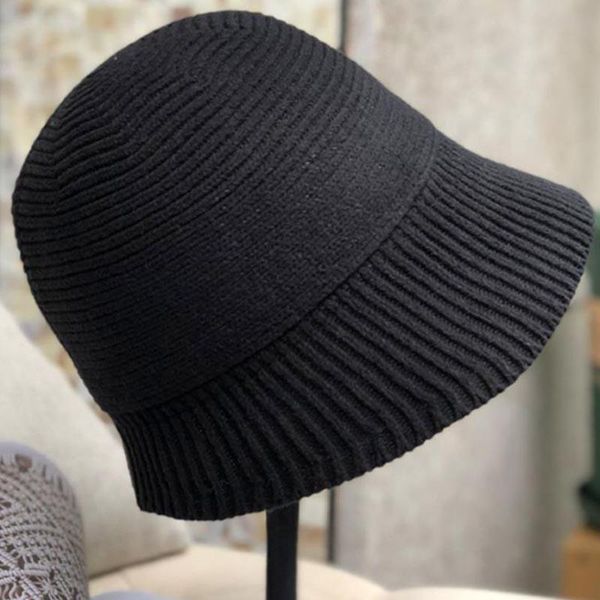 

wide brim hats autumn and winter vintage black knitted adjustable bucket hat female all-match small along fisherman casual, Blue;gray