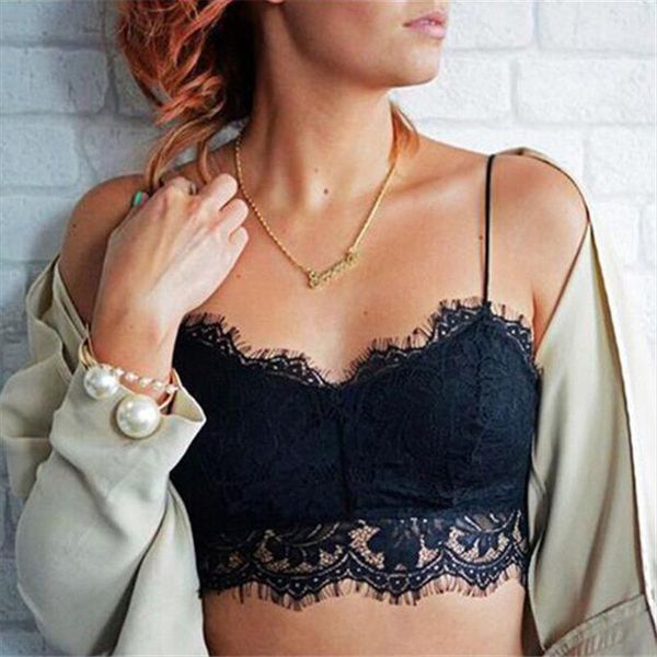 

sell stylish womens sleeveless lace flower hollow out solid vest crochet tank bralette bra cami crop nightclub, White