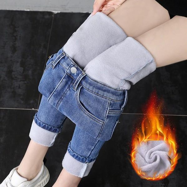 

2020 winter warm jeans women thicken fleece skinny jeans pants for women high waist elastic denim trousers slim fit pencil pants, Blue