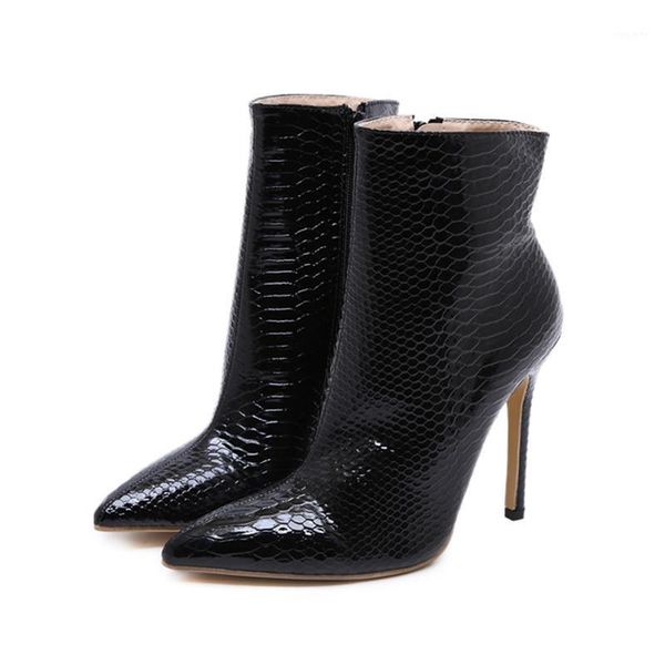 

lucyever women patent leather ankle boots autumn 2020 pointed toe thin high heels short botas stiletto heel shoes woman1, Black
