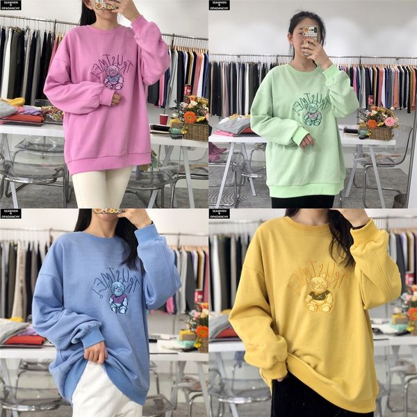 

j0ld8 seawhen limited price bear embroidery flash korean style terry terry neck loose women's 590669 ring wool wool ring cotton round, Black