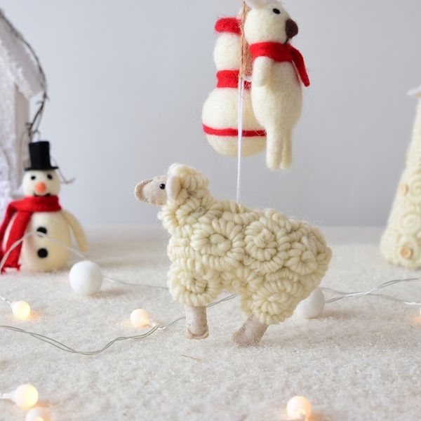 

wool sheep pendant hanging ornaments plush mini animal pendants for xmas tree home office christmas decor #25