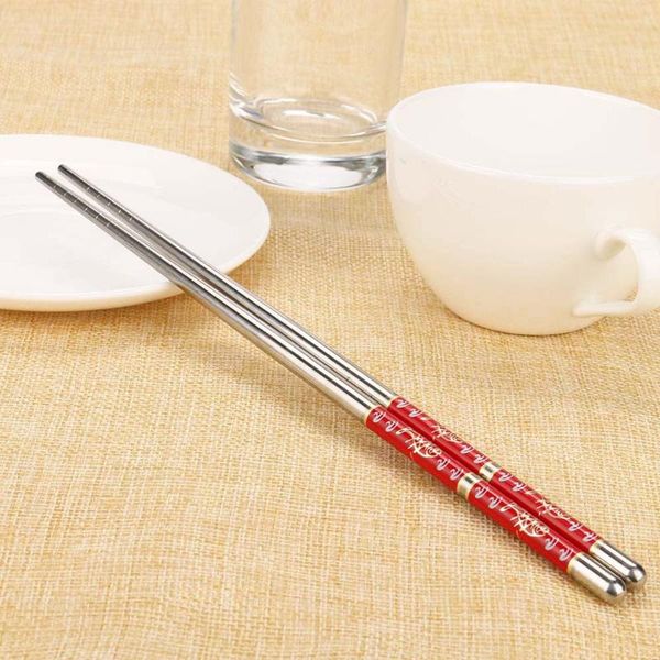 

chopsticks selling in 2021 1pair length white flower pattern stainless steel pair support wholesale and drop