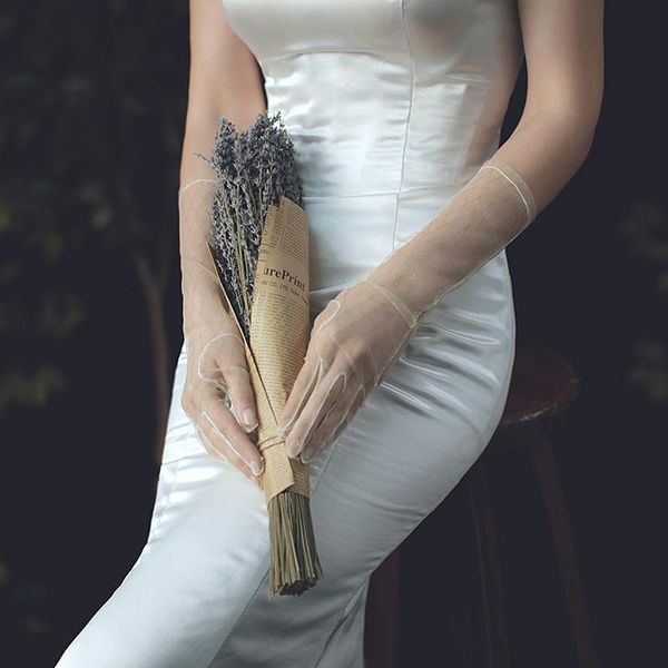 

women tulle gloves see through full finger gold wire grid evening dress wedding gloves mittens party pgraphy bridal glove h qylhjs, White