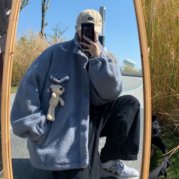 

men's down & parkas little big toy winter coats korean style kawaii clothing lamb wool men jacket, Black