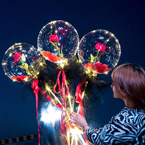 

25#ed luminous balloon artificial rose bouquet transparent ball dried flowers valentines day gift wedding decoration balloons