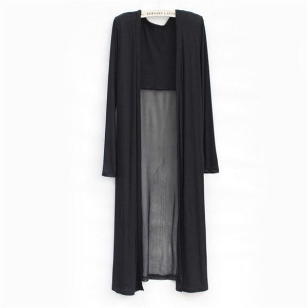 

2019 spring women casual modal chiffon stitching beach cardigan black color long cardigan for summer ladies 90cm1, White