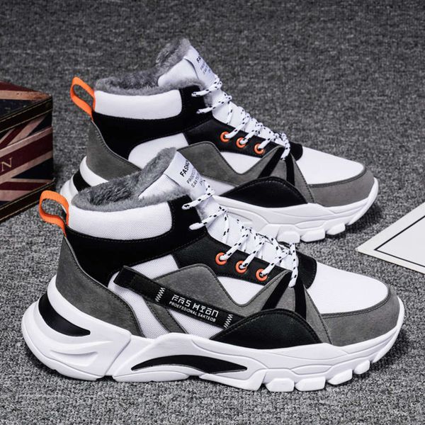 

2020 winter high sports outdoor leisure cotton autumn and plush warm board for men young men's running basketball shox shoes sneaker, White;red