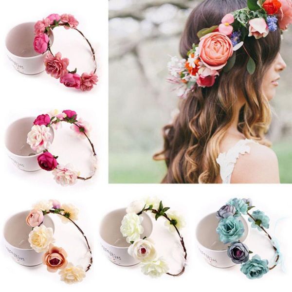 

decorative flowers & wreaths sweet bohem bride women flower crown hair band wedding floral headband garland girl wreath accessories 20211