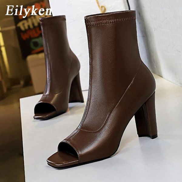

eilyken trend popular fashion concise cozy leather ankle boots for women sandals peep toe heels ladies dress shoes, Black