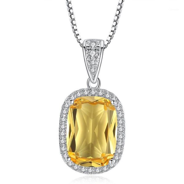 Кулон ожерелья большой квадратный шампанский золотой кристалл с белым CZ Accent подвески подвески цепи ожерелье женщины ювелирные изделия