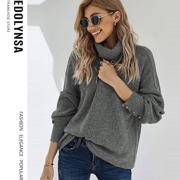 

women's sweaters gray solid high neck drop shoulder winter sweater women 2021 autumn crop turtleneck long sleeve basic casual y12, White;black