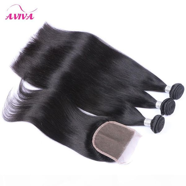 

brazilian virgin hair weaves with closure 4pcs lot size 4x4 lace closures with 3 bundles unprocessed brazilian straight remy human hair weft, Black