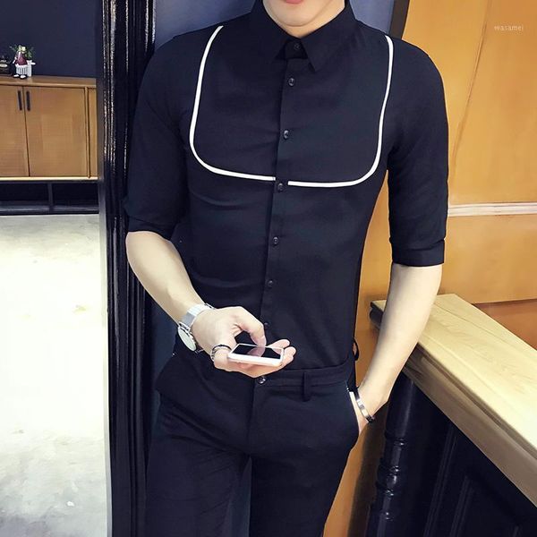 

three quarter sleeve mens shirts camisa social masculina summer white black male shirts hight quality party slim man1