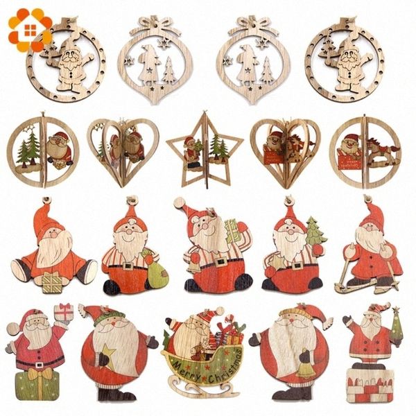 

factoryfwujwooden multi styles 3pcs santa claus printed pendants wood craft hanging ornaments christmas gifts kids toys