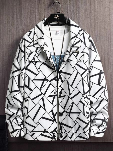 

men geo print slant pocket jacket without 71yl#, Black;brown