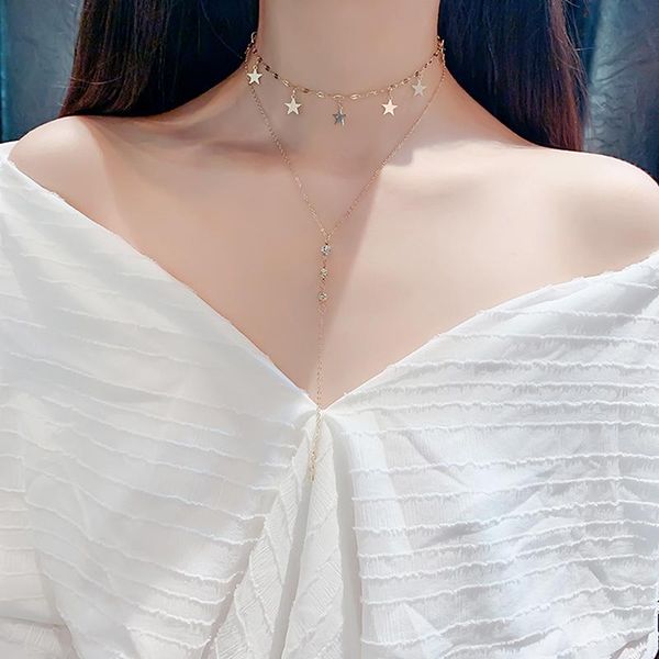 

dainty layered necklaces women pearl pendant exquisite necklace adjustable layering chain necklaces set for women lady, Silver