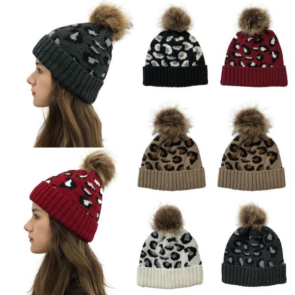 

beanie/skull caps fashion women beanie hat winter warm female knitted leopard print woolen cap earmuffs for, Blue;gray