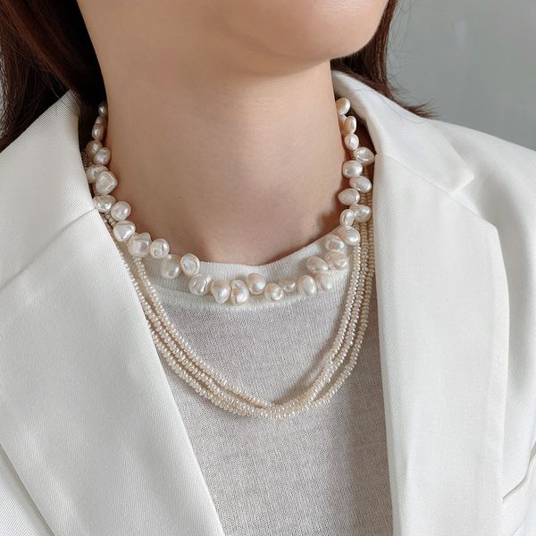 SHANICE 925 Sterling Silver Celi Stile francese barocco irregolare perla d'acqua dolce Gioielli di perle barocche per le donne Girocolli Collare Q0531