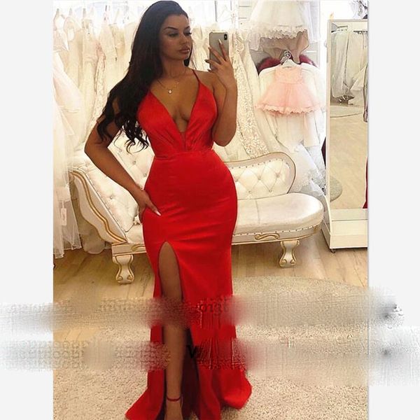 

side split long prom dresses 2021 spaghetti strap vestido de festa red runway formal evening dress for women, Black
