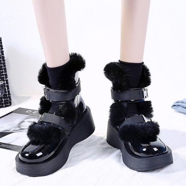 

boots winter fashion motorcycle snow women short tube non-slip outdoor thick-soled slope heel plus velvet thick cotton, Black