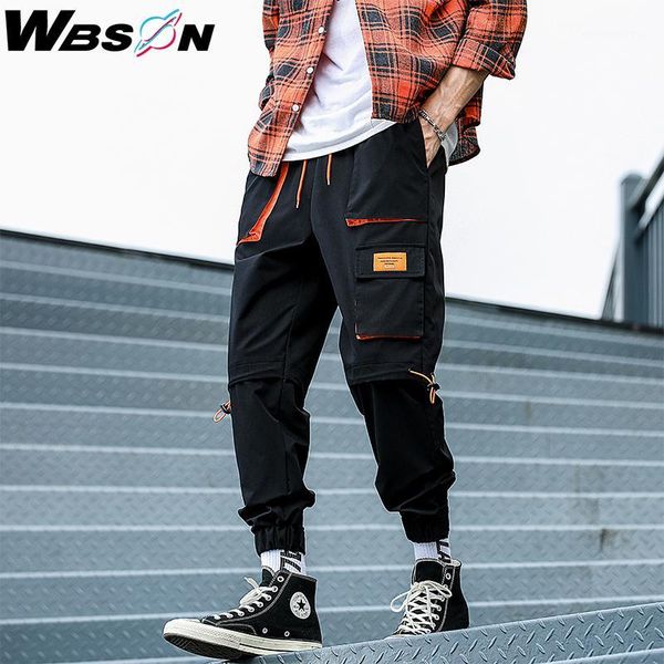 

men's pants wbson 2021 men multi-pocket harem hip trousers sweatpants hombre male casual fashion cargo jogger k1171, Black