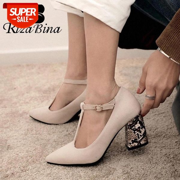 

rizabina plus size 32-46 women pumps t-strap fashion snake print high heels shoes women pointed toe buckle party footwear #4l88