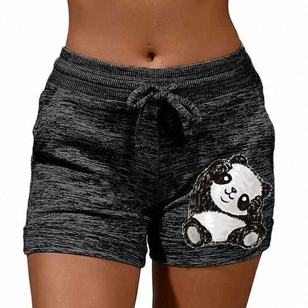 

women's casual / sporty athleisure shorts side pockets elastic drawstring design print short pants casual weekend micro-elastic panda c, White;black