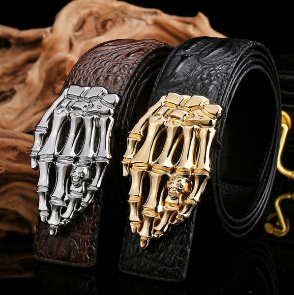 

new fashion high-grade alloy agio men's leather belt finger alloy agio crocodile grain leather belt smooth buckle belts, Blue;gray