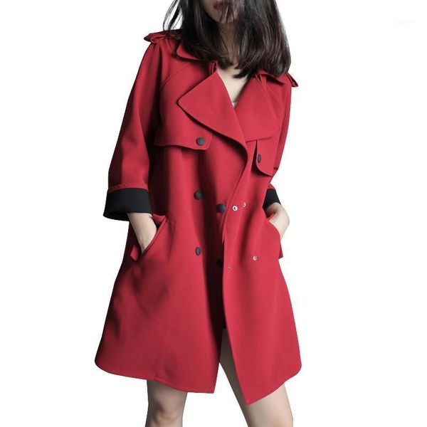 

qpipsd 2020 spring autumn new loose casual jacket windbreaker autumn the long section of the wind jacket solid color large size1, Tan;black