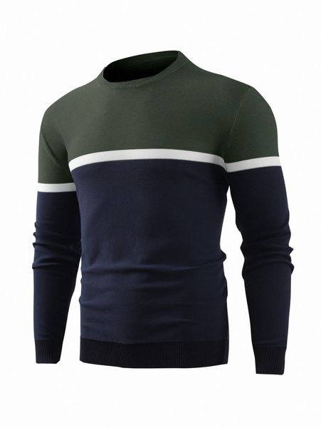 

men colorblock round neck sweater s8rd#, White;black