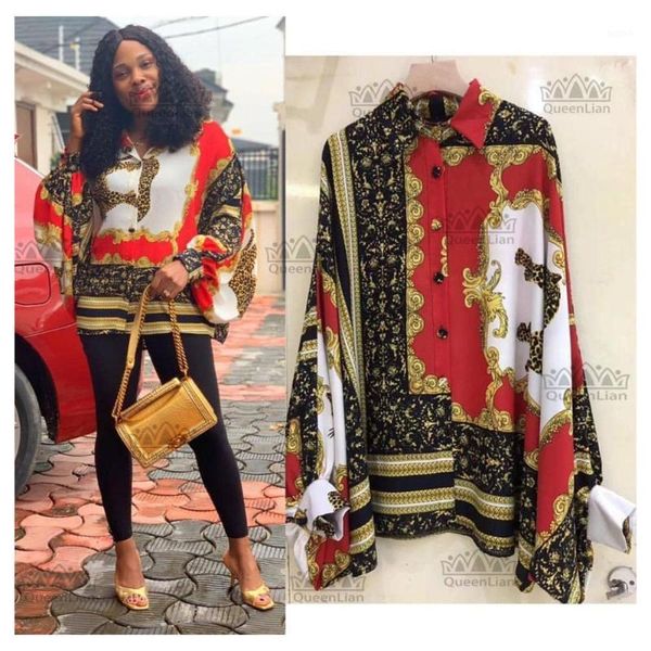 

oversized bat long sleeve shirt african dashiki natinality chiffon dress for lady1, Red