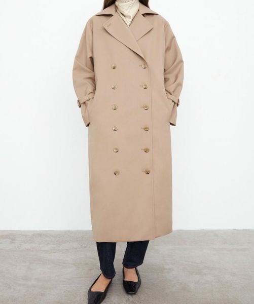 

woman sand long trench coat double breasted drop shoulder long sleeves cuffs belt bloggers coats 2021fashion new1, Tan;black